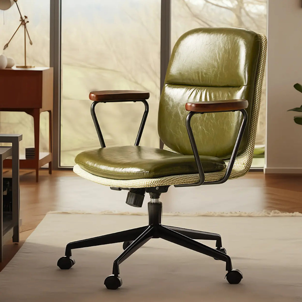 Green Swivel Leather Conference Adjustable Office Chair Image - 1