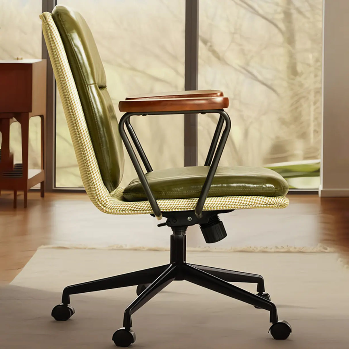 Green Swivel Leather Conference Adjustable Office Chair Image - 4