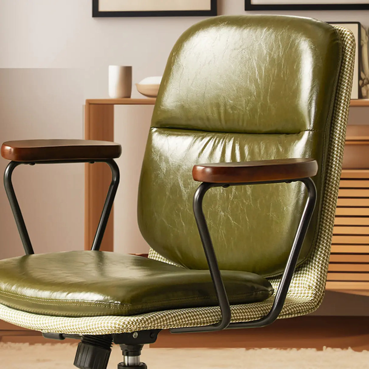 Green Swivel Leather Conference Adjustable Office Chair Image - 6