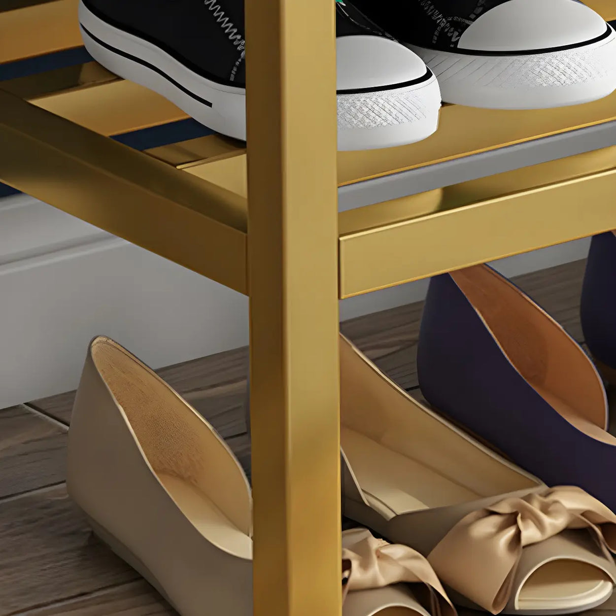 Green Velvet Metal Frame Entryway Bench with Shelves Image - 13