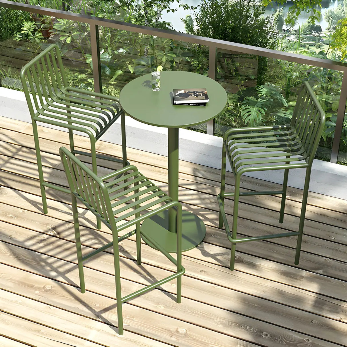 Green Waterproof Outdoor Patio Round Metal Bistro Table Image - 1