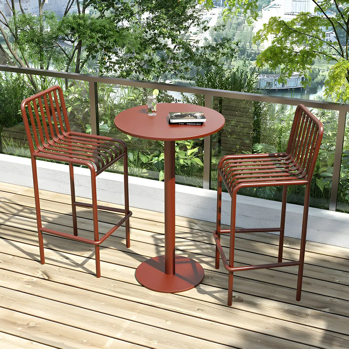 Green Waterproof Outdoor Patio Round Metal Bistro Table Image - 4