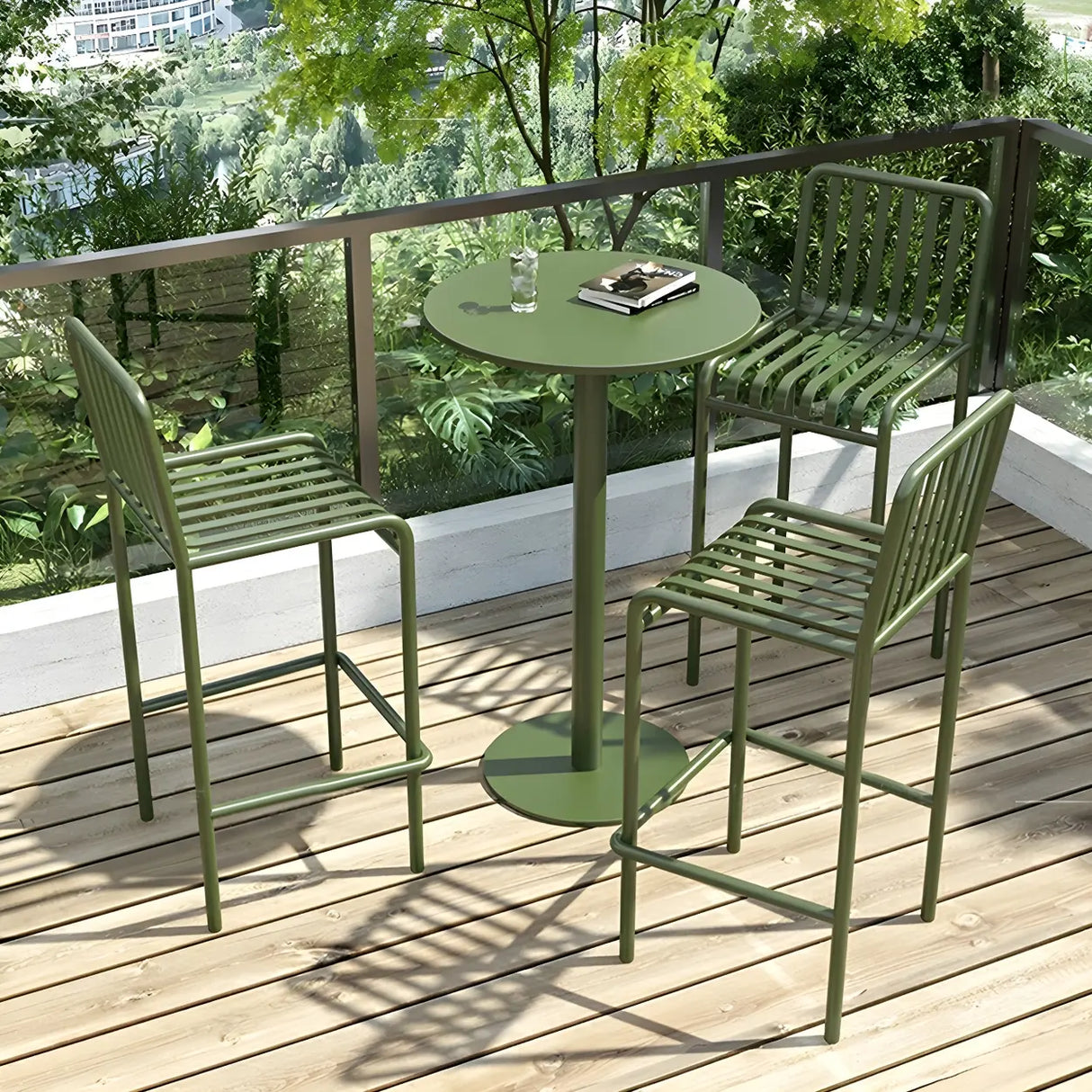 Green Waterproof Outdoor Patio Round Metal Bistro Table Image - 6