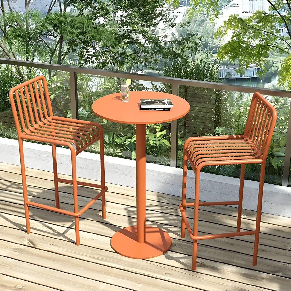 Green Waterproof Outdoor Patio Round Metal Bistro Table Image - 8