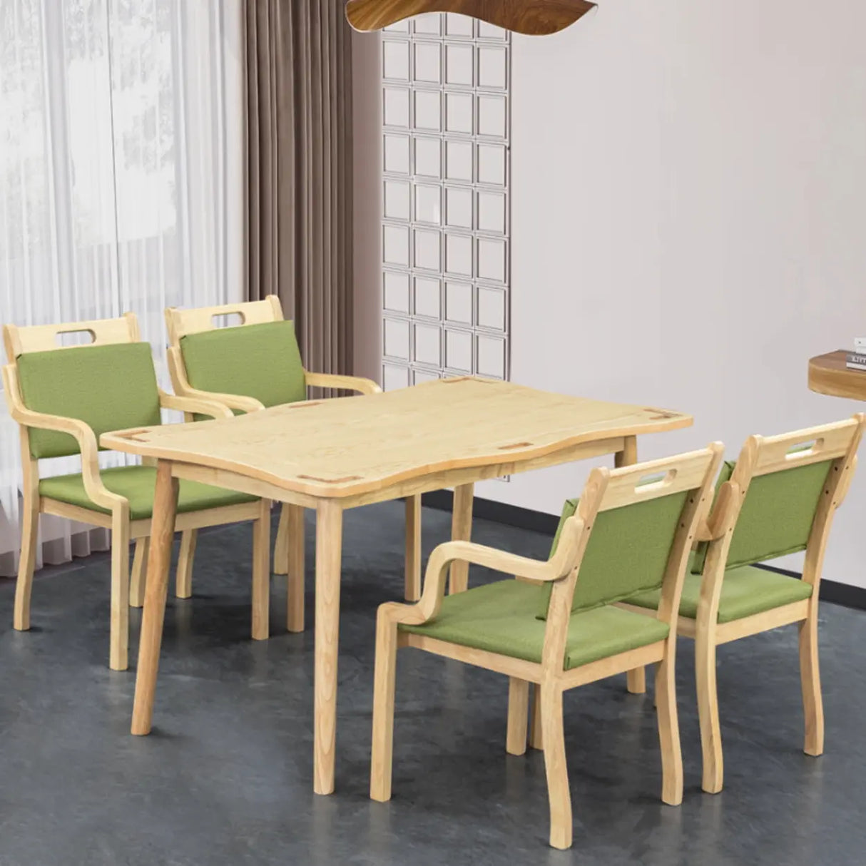 Green Wood Armchair Standard Upholstered Dining Chair Image - 1