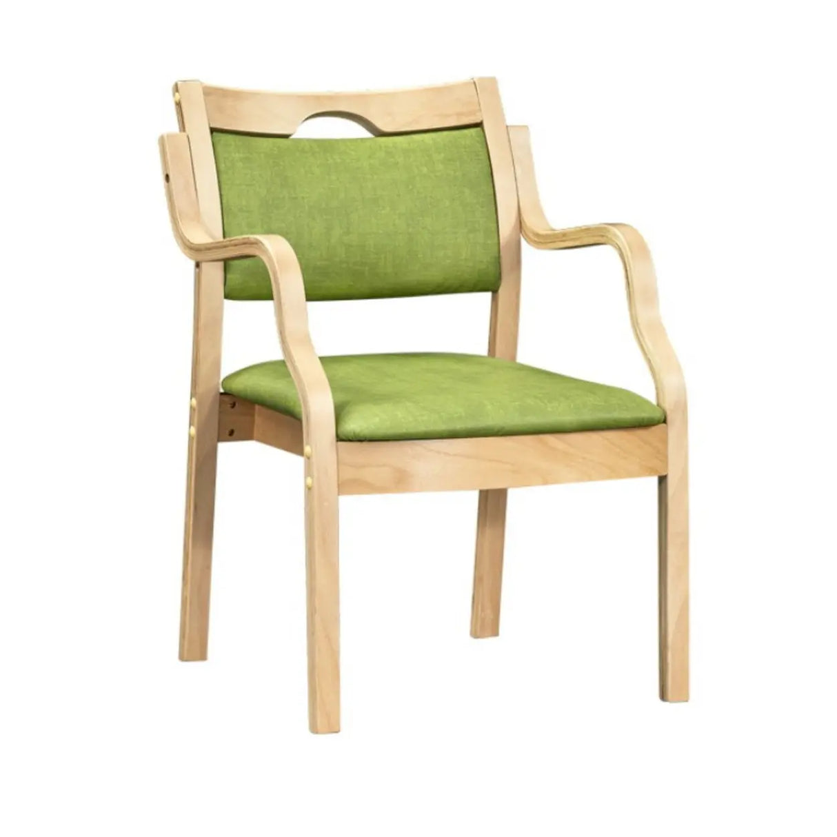 Green Wood Armchair Standard Upholstered Dining Chair Image - 3