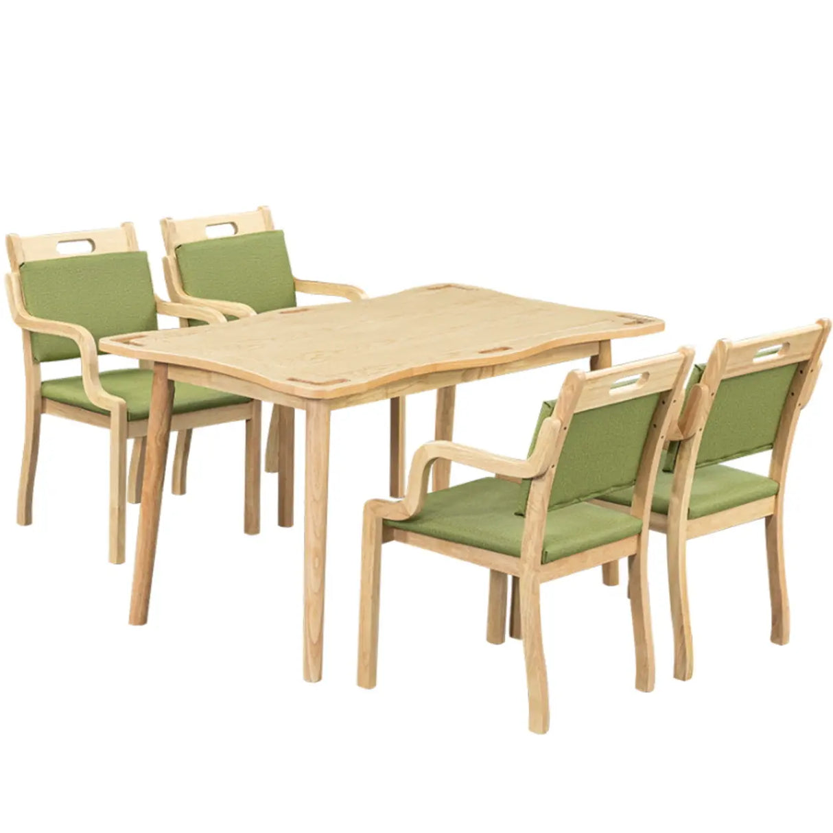 Green Wood Armchair Standard Upholstered Dining Chair Image - 4