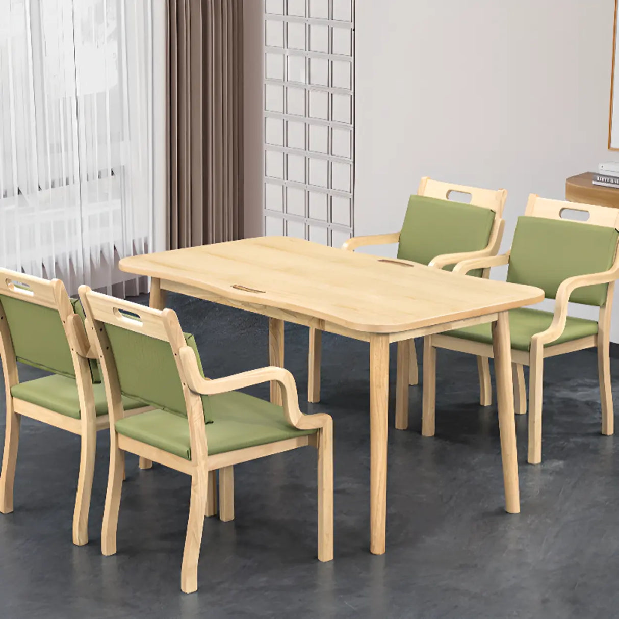 Green Wood Armchair Standard Upholstered Dining Chair Image - 6