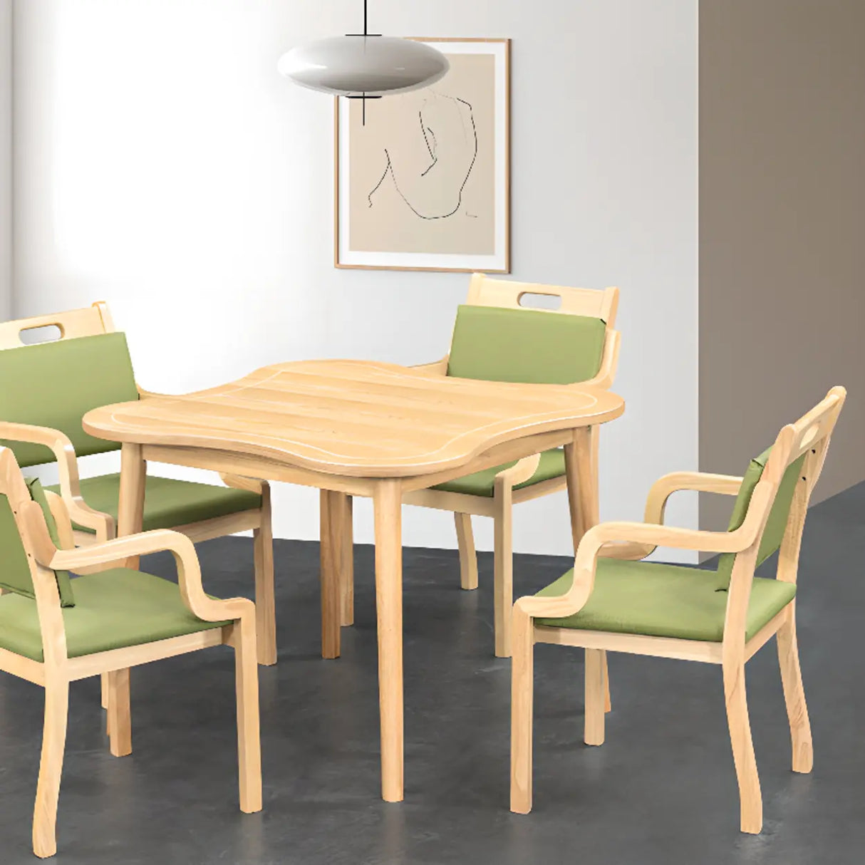 Green Wood Armchair Standard Upholstered Dining Chair Image - 8