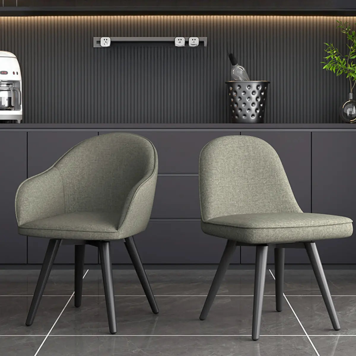 Grey Backrest Linen Upholstered Metal Leg Dining Chairs Image - 1