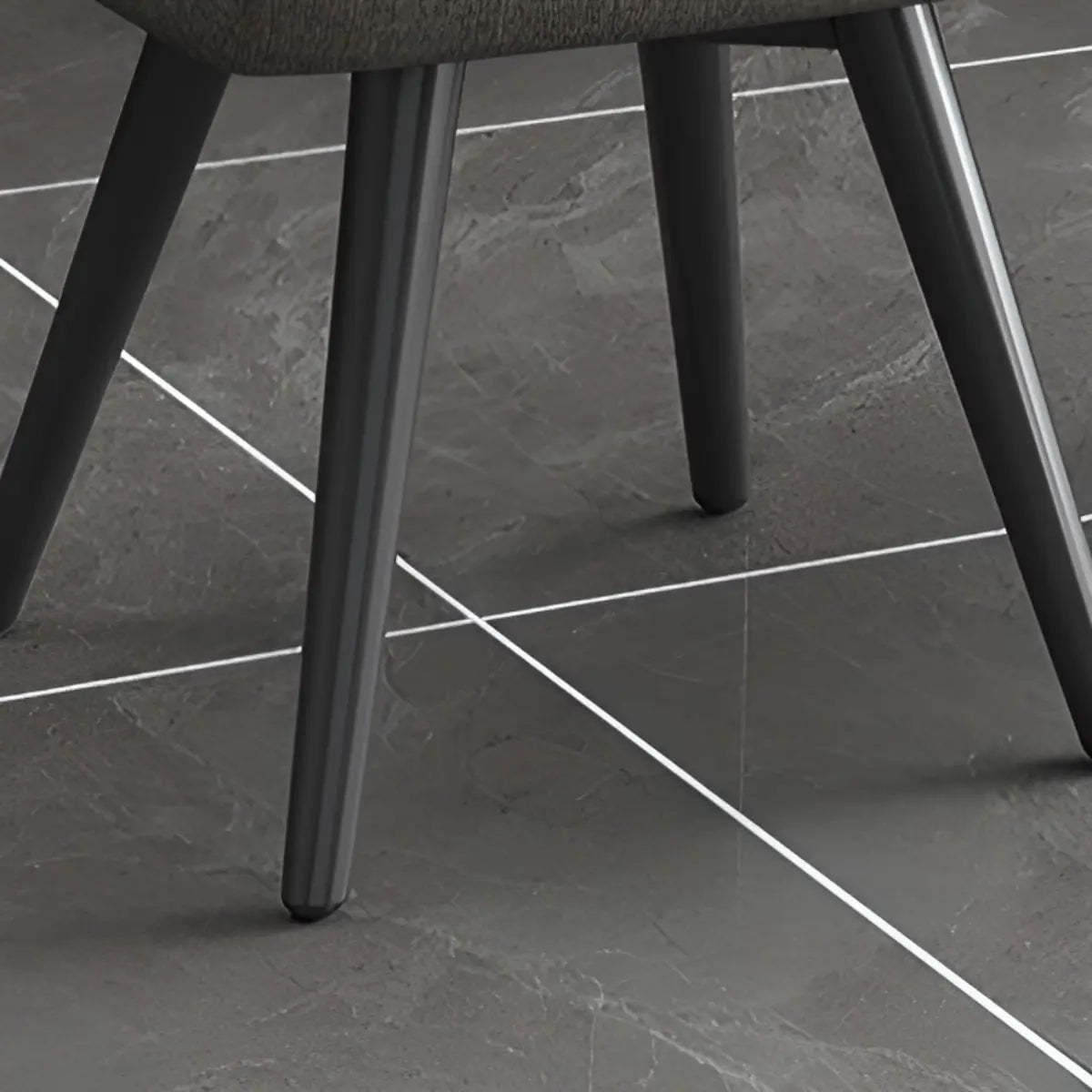 Grey Backrest Linen Upholstered Metal Leg Dining Chairs Image - 10