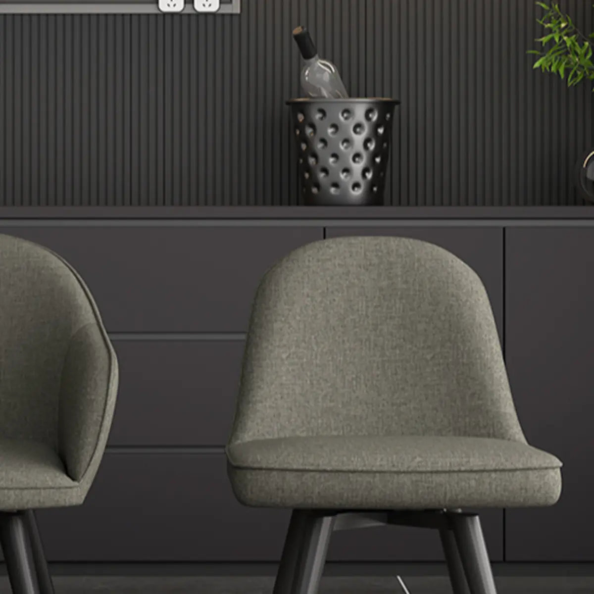 Grey Backrest Linen Upholstered Metal Leg Dining Chairs Image - 11