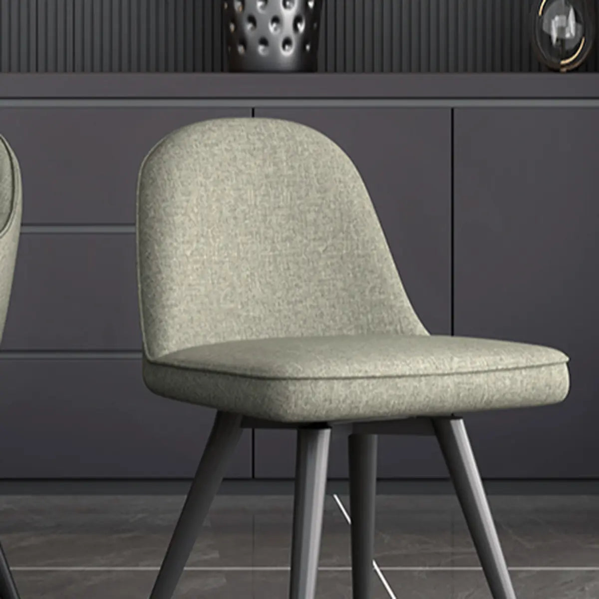 Grey Backrest Linen Upholstered Metal Leg Dining Chairs Image - 6