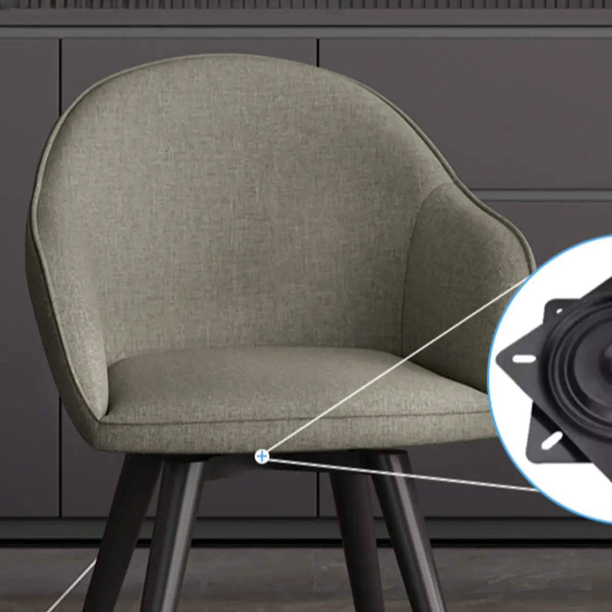 Grey Backrest Linen Upholstered Metal Leg Dining Chairs Image - 8