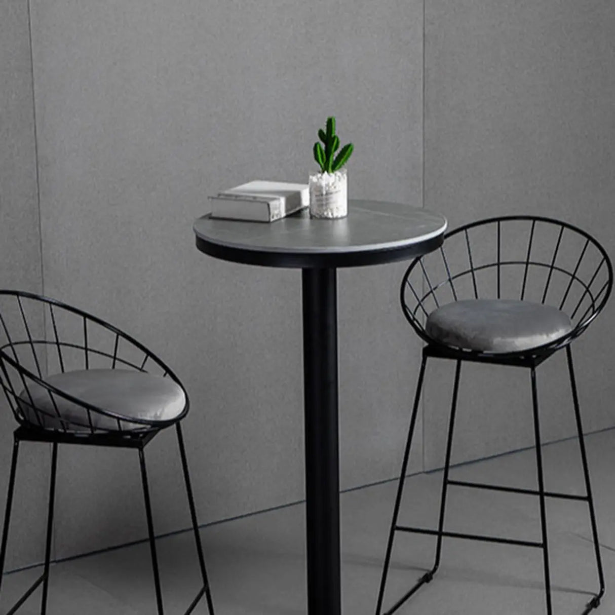 Grey Circular Round Sintered Stone Small Bistro Bar Table Image - 12