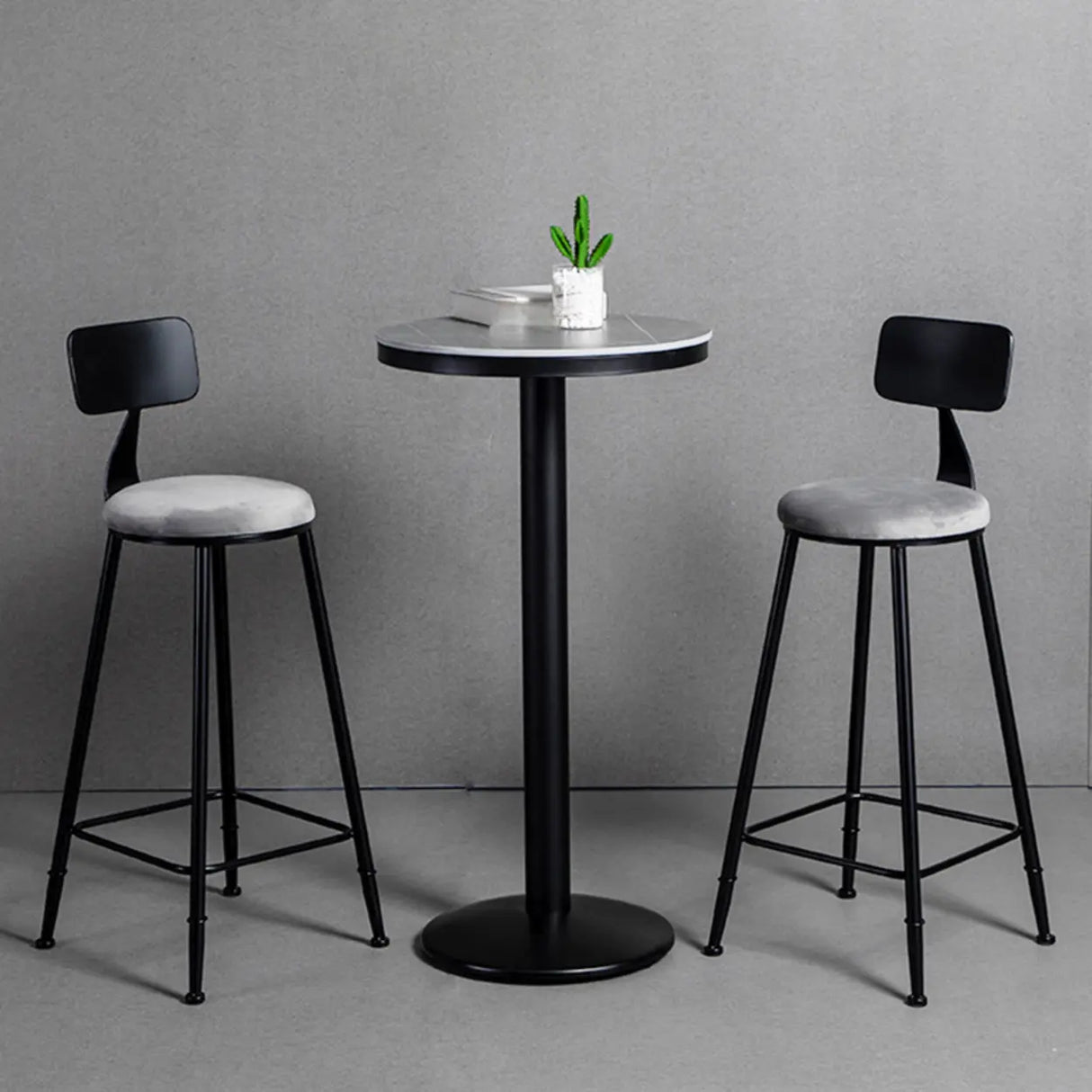 Grey Circular Round Sintered Stone Small Bistro Bar Table Image - 1