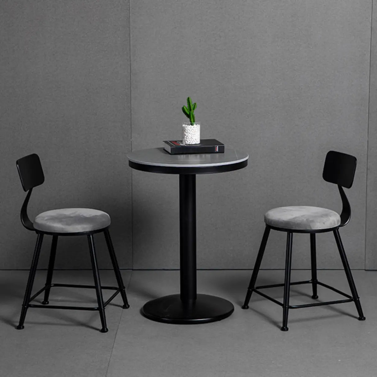 Grey Circular Round Sintered Stone Small Bistro Bar Table Image - 4
