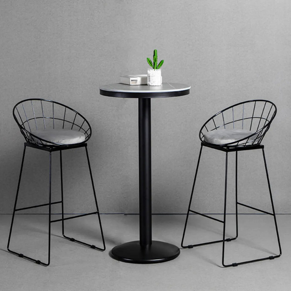 Grey Circular Round Sintered Stone Small Bistro Bar Table Image - 5