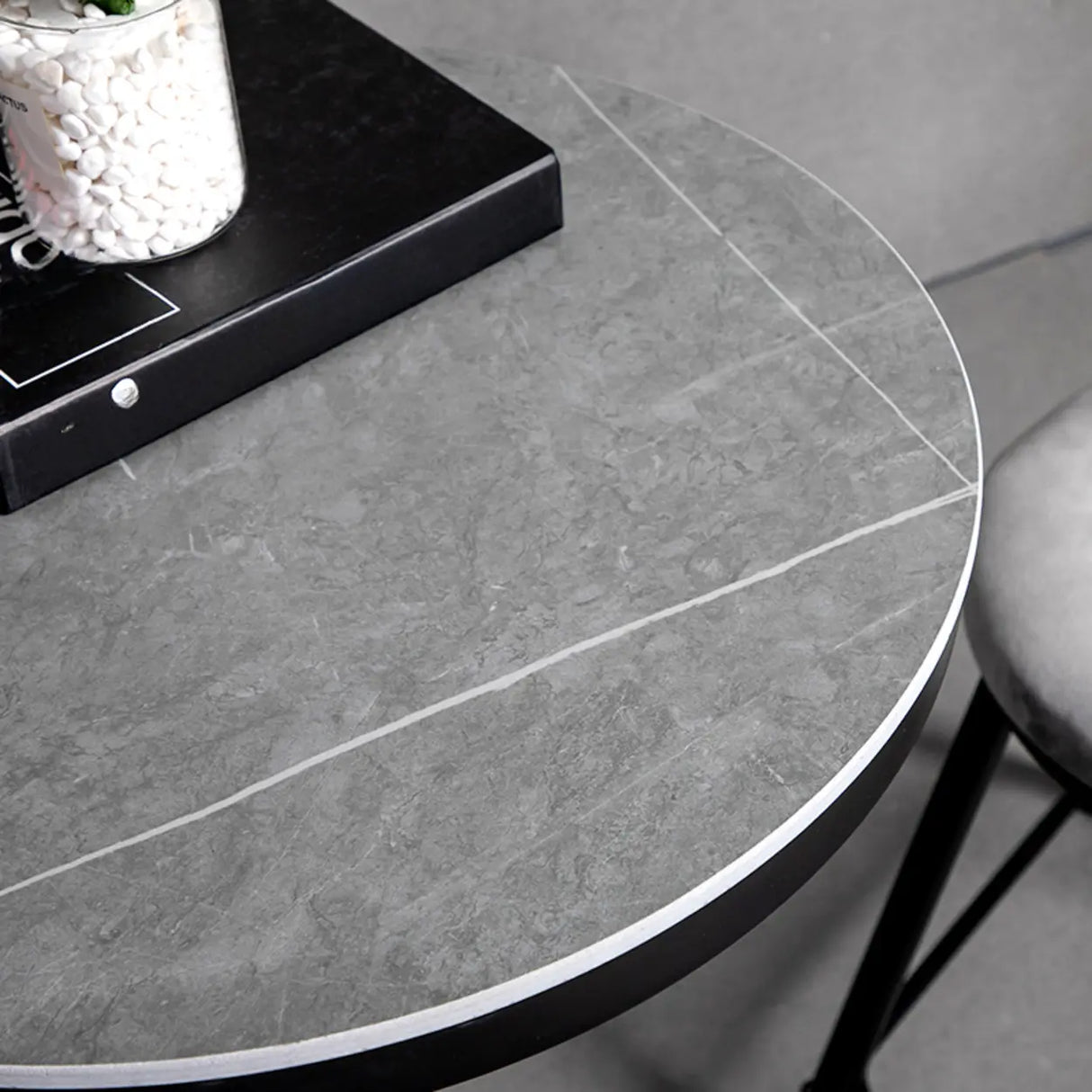 Grey Circular Round Sintered Stone Small Bistro Bar Table Image - 6