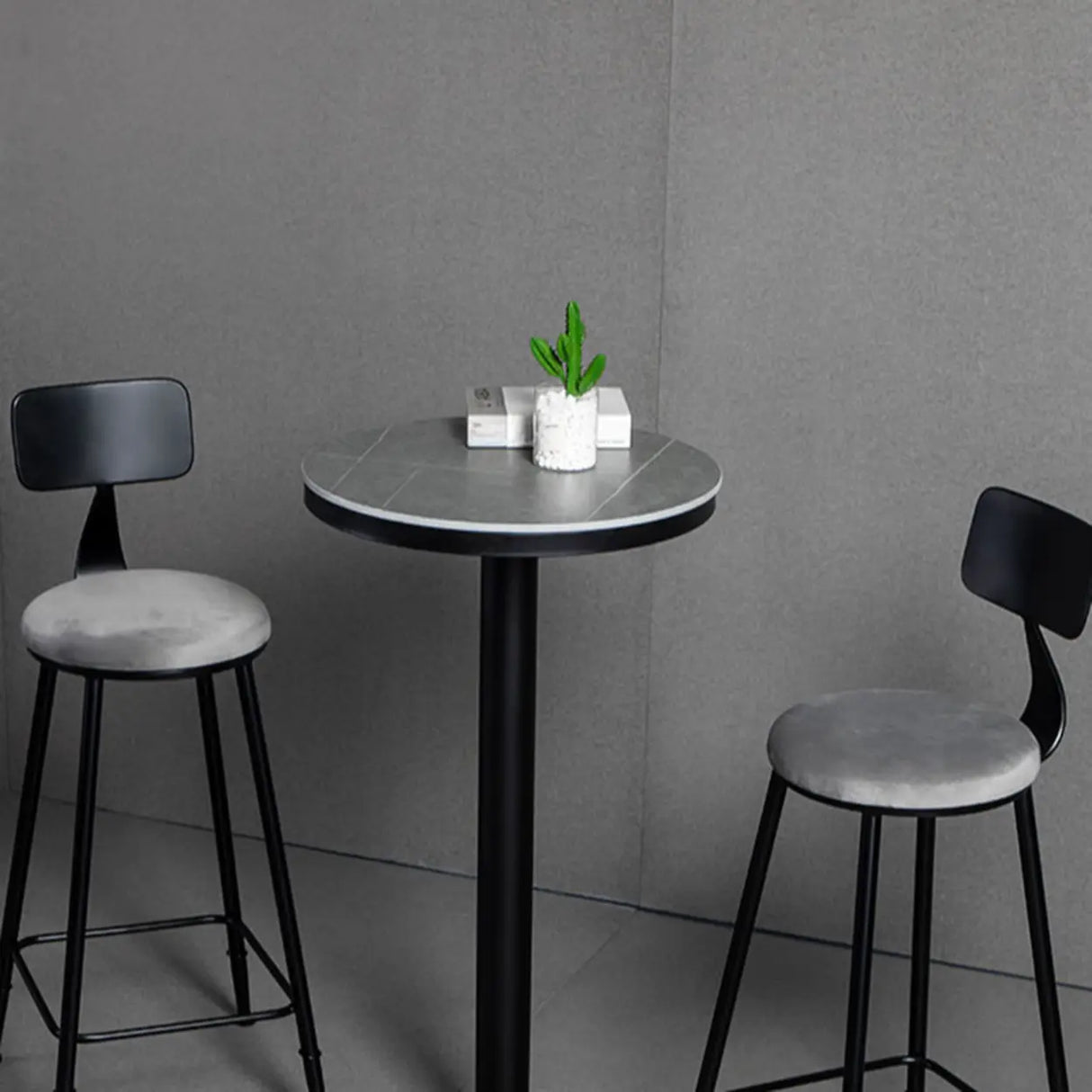 Grey Circular Round Sintered Stone Small Bistro Bar Table Image - 8