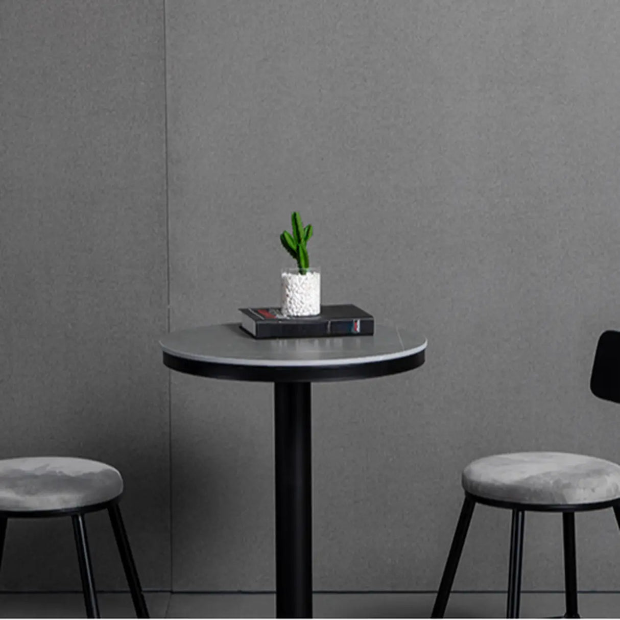Grey Circular Round Sintered Stone Small Bistro Bar Table Image - 9