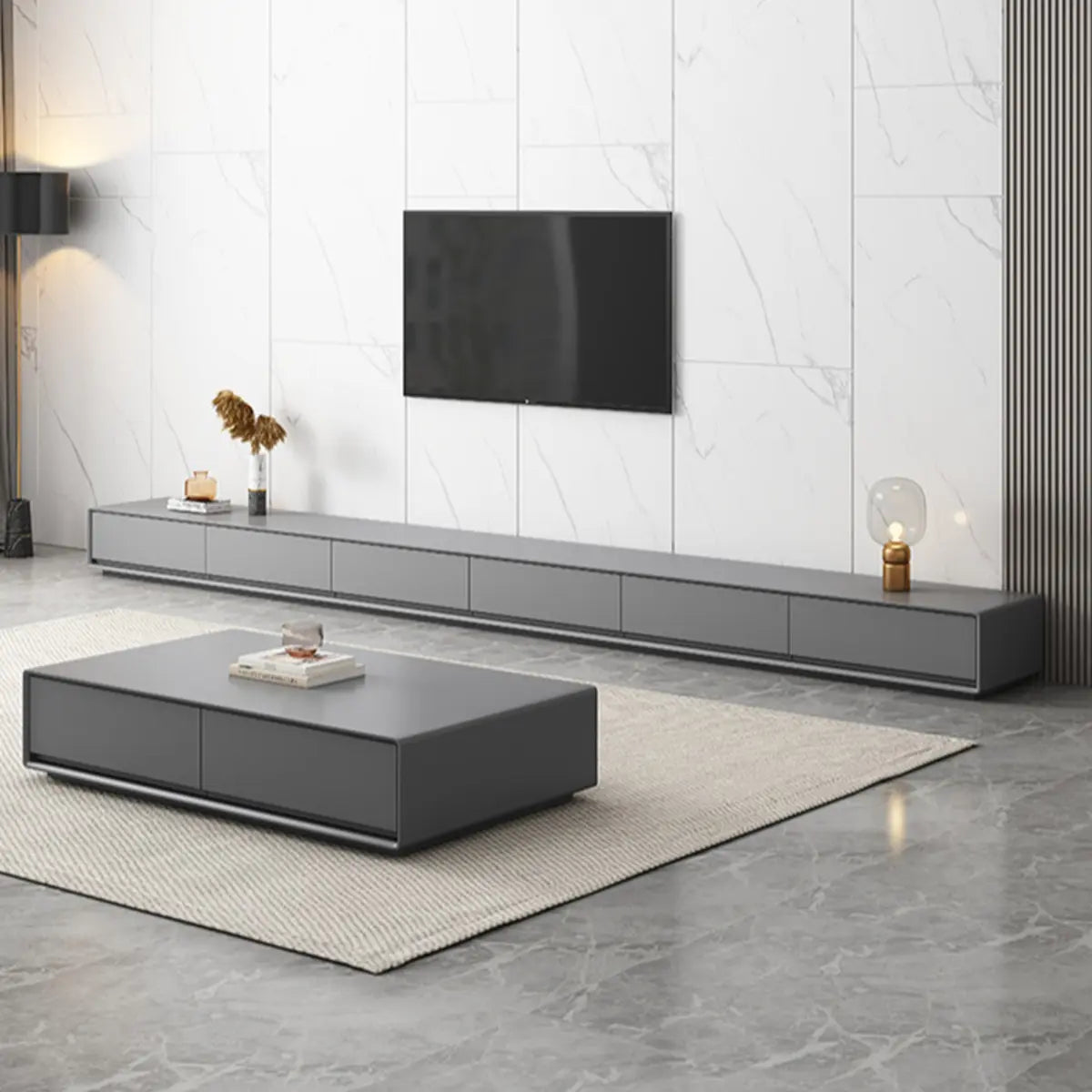 Grey Enclosed Storage Rectangle TV Stand with Drawers Image - 1