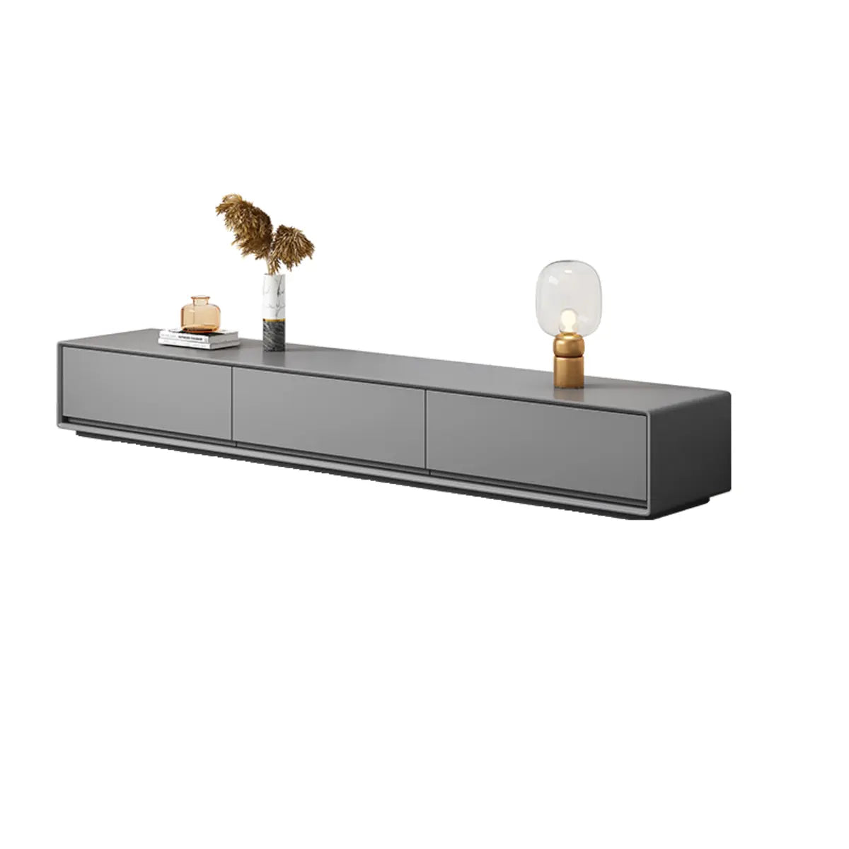 Grey Enclosed Storage Rectangle TV Stand with Drawers Image - 7