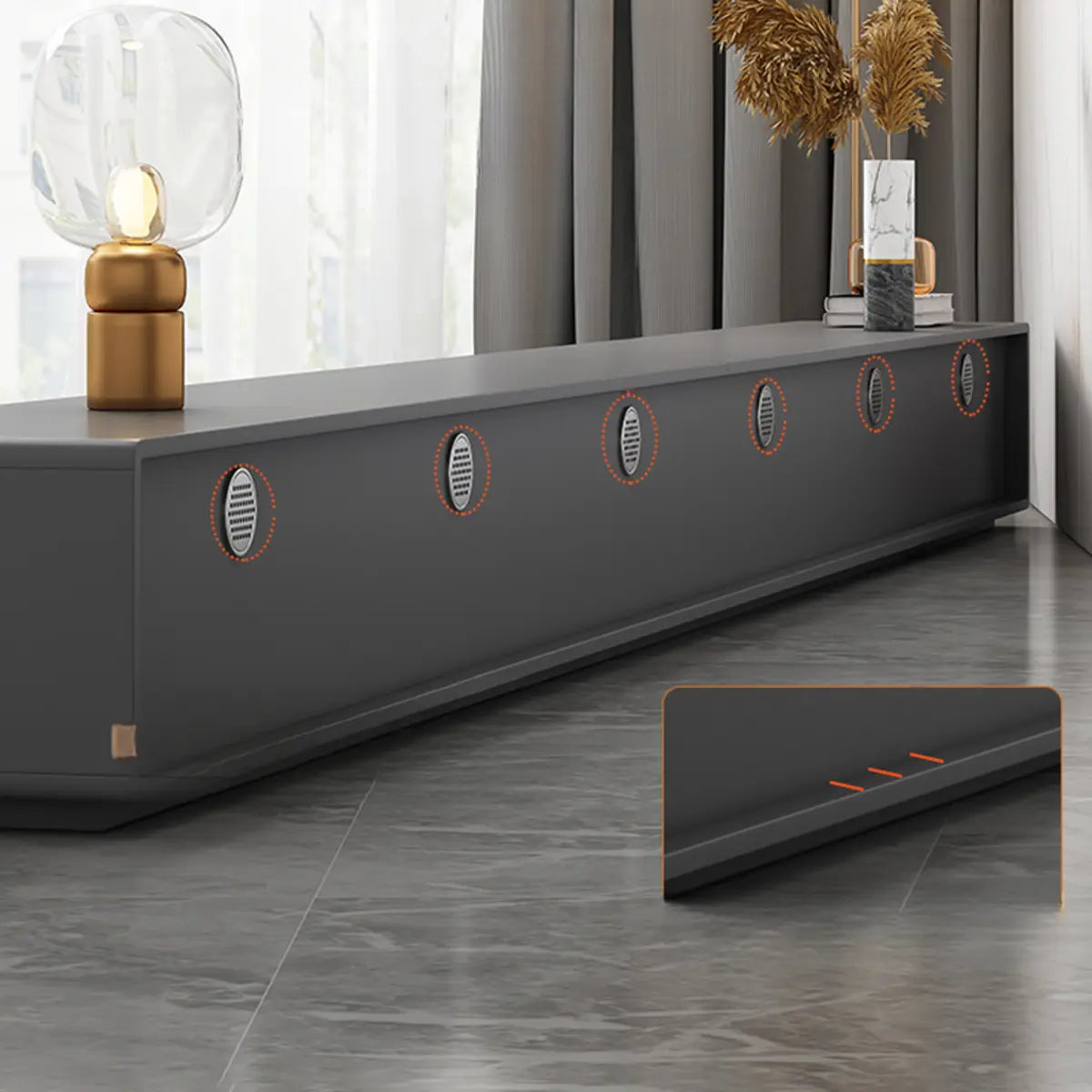 Grey Enclosed Storage Rectangle TV Stand with Drawers Image - 8