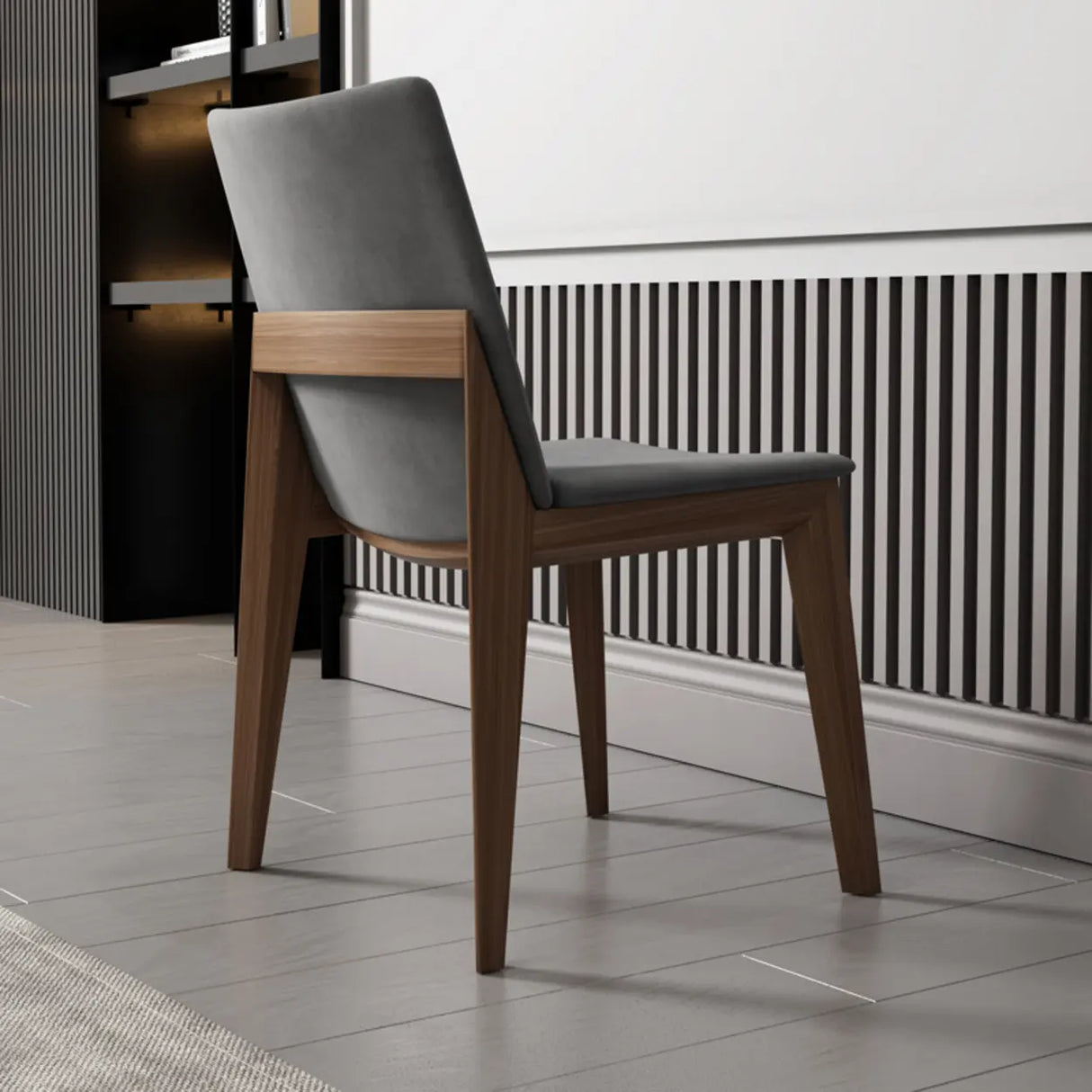 Grey Fabric Seat Backrest Natural Wood Dining Chair Image - 2