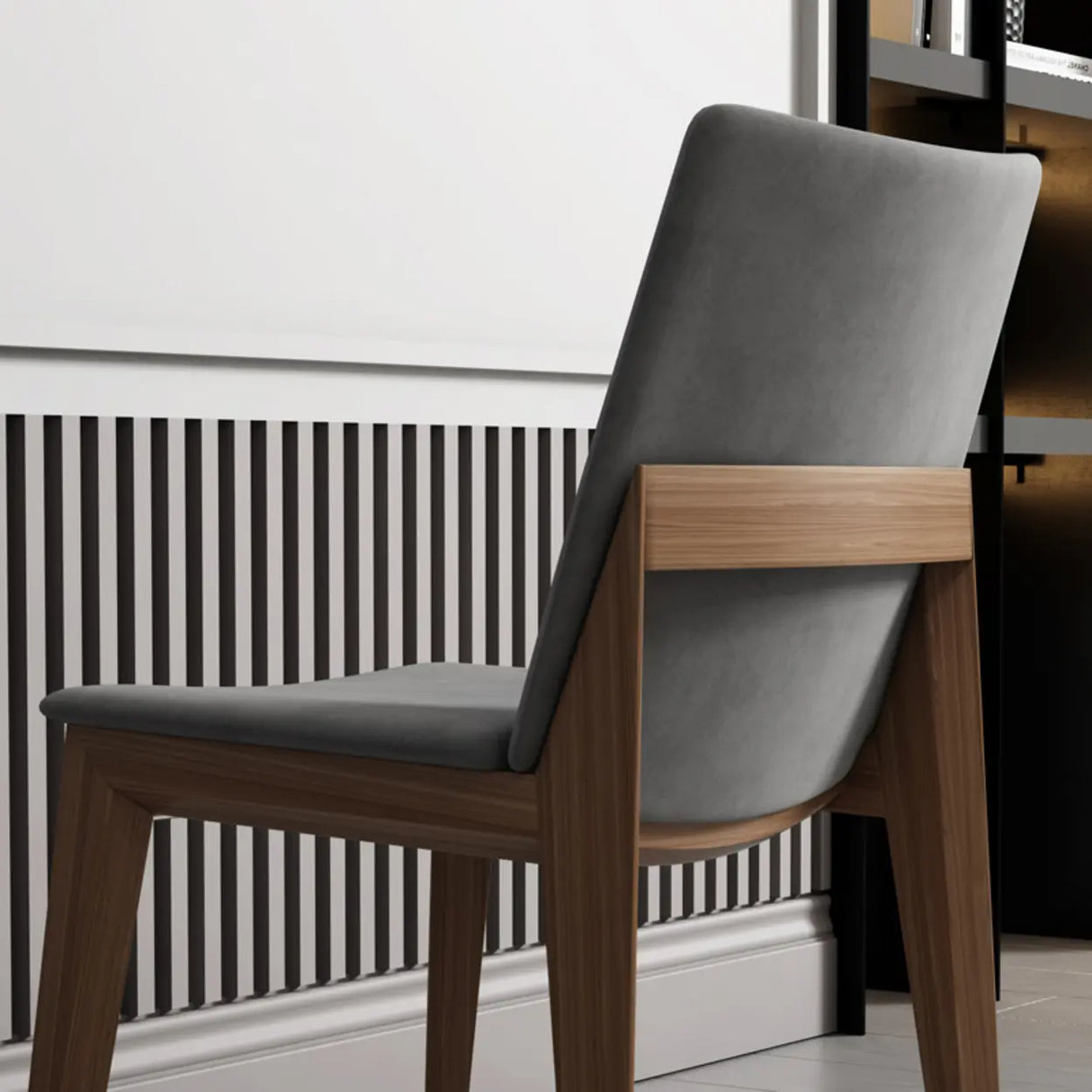 Grey Fabric Seat Backrest Natural Wood Dining Chair Image - 4