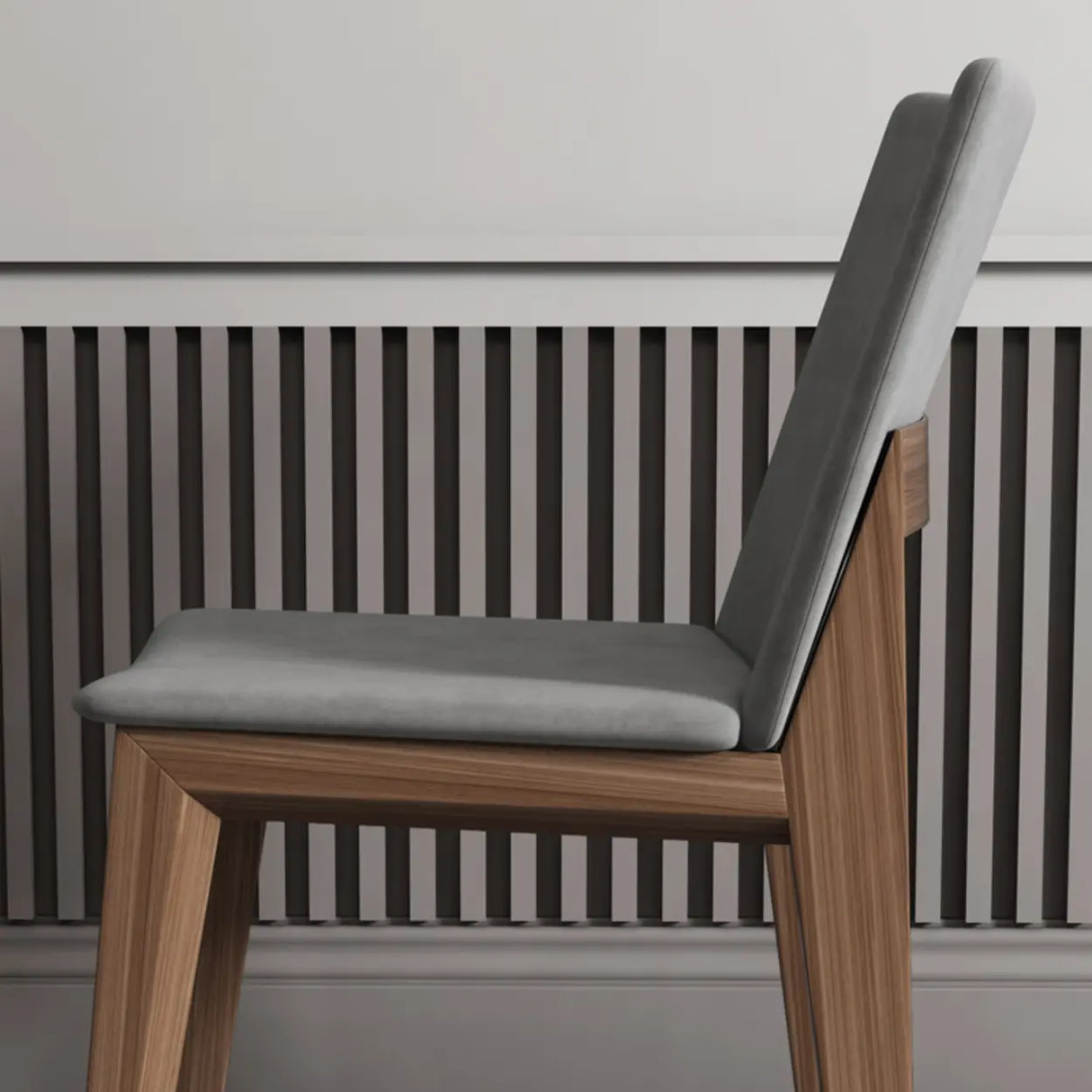 Grey Fabric Seat Backrest Natural Wood Dining Chair Image - 5