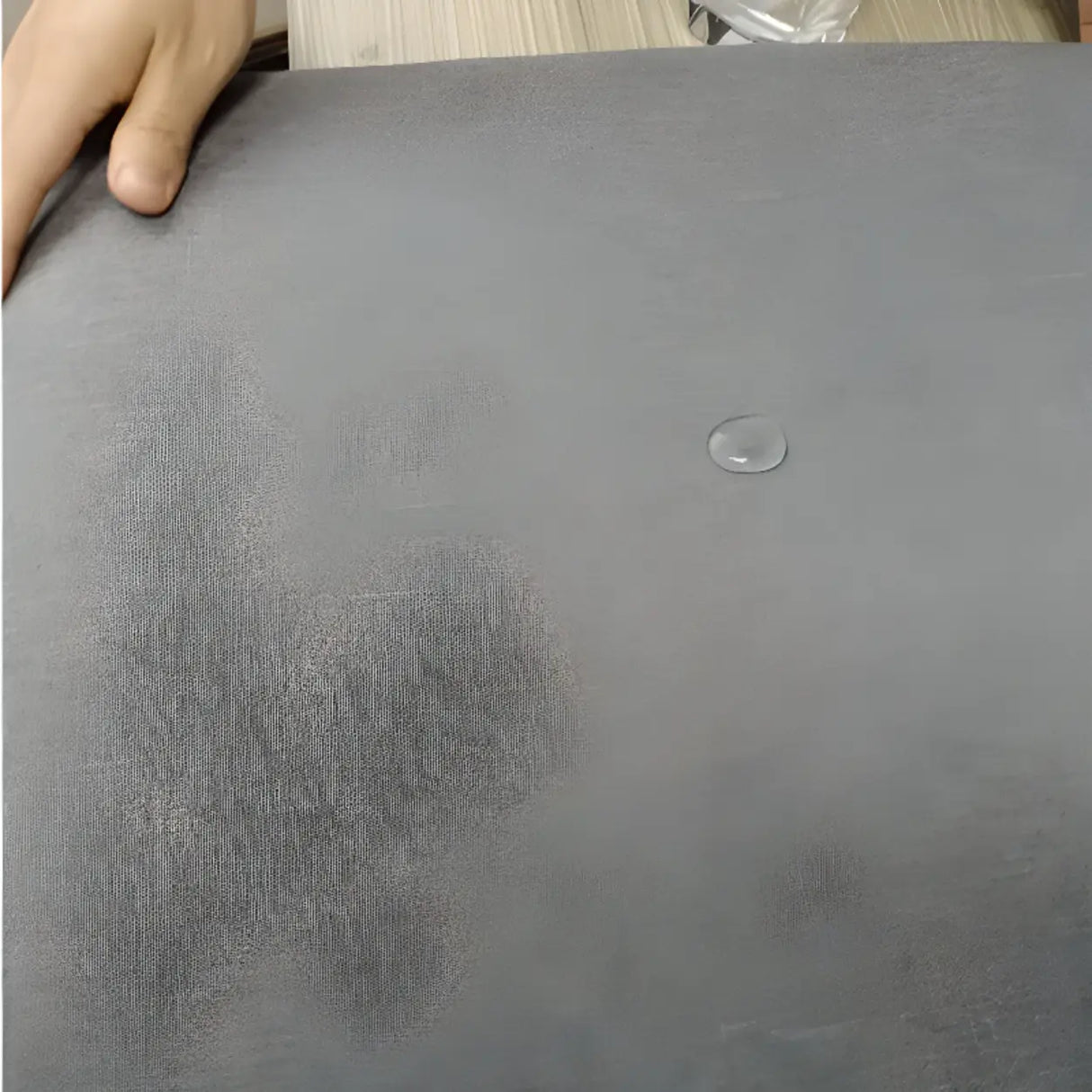 Grey Fabric Seat Backrest Natural Wood Dining Chair Image - 7