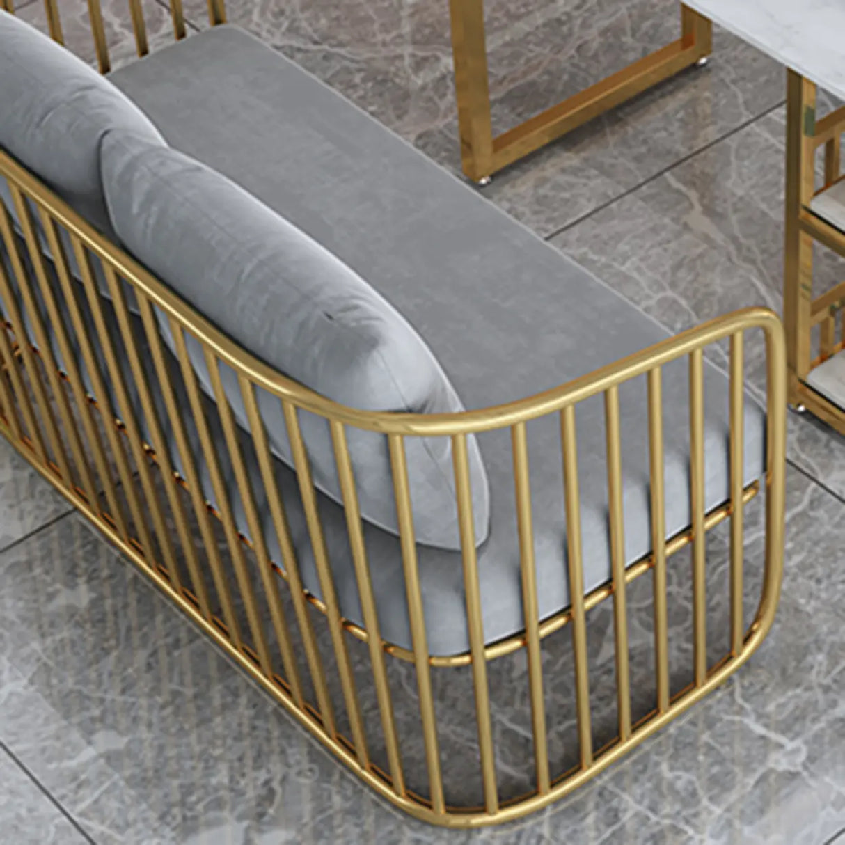 Grey Fade Resistant Fabric Metal Frame Loveseat Set Image - 12