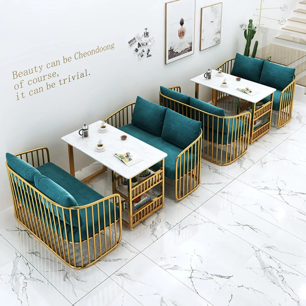 Grey Fade Resistant Fabric Metal Frame Loveseat Set Image - 13