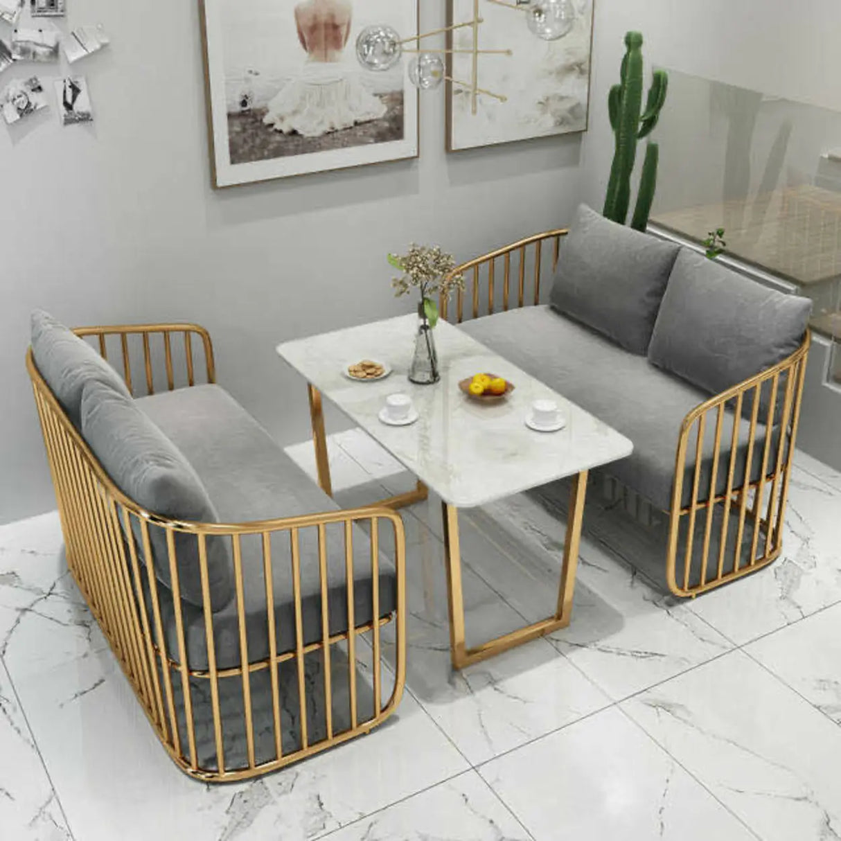 Grey Fade Resistant Fabric Metal Frame Loveseat Set Image - 1