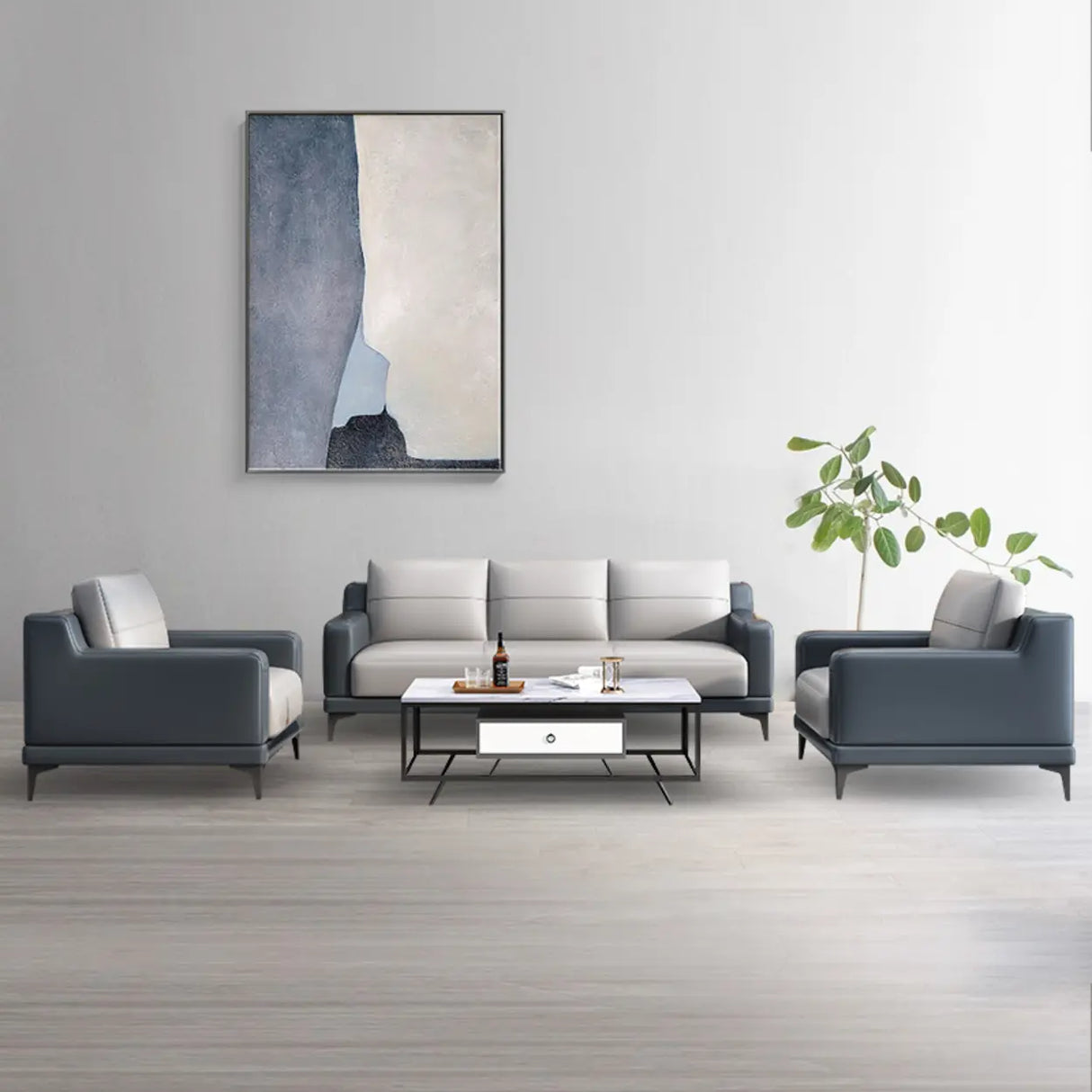 Grey Fade Resistant Faux Leather Sewn Pillow Back Sofa Image - 4