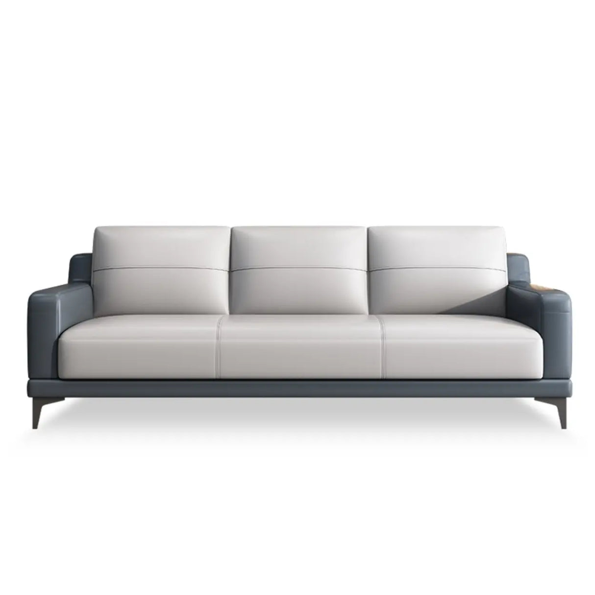 Grey Fade Resistant Faux Leather Sewn Pillow Back Sofa Image - 5