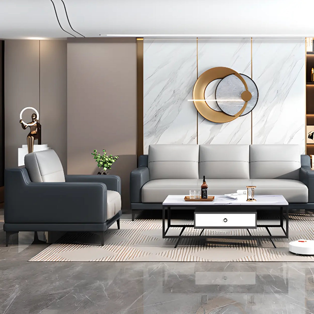 Grey Fade Resistant Faux Leather Sewn Pillow Back Sofa Image - 6