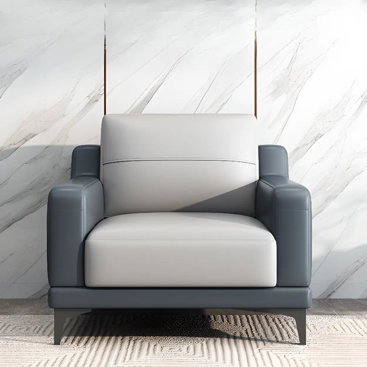 Grey Fade Resistant Faux Leather Sewn Pillow Back Sofa Image - 7