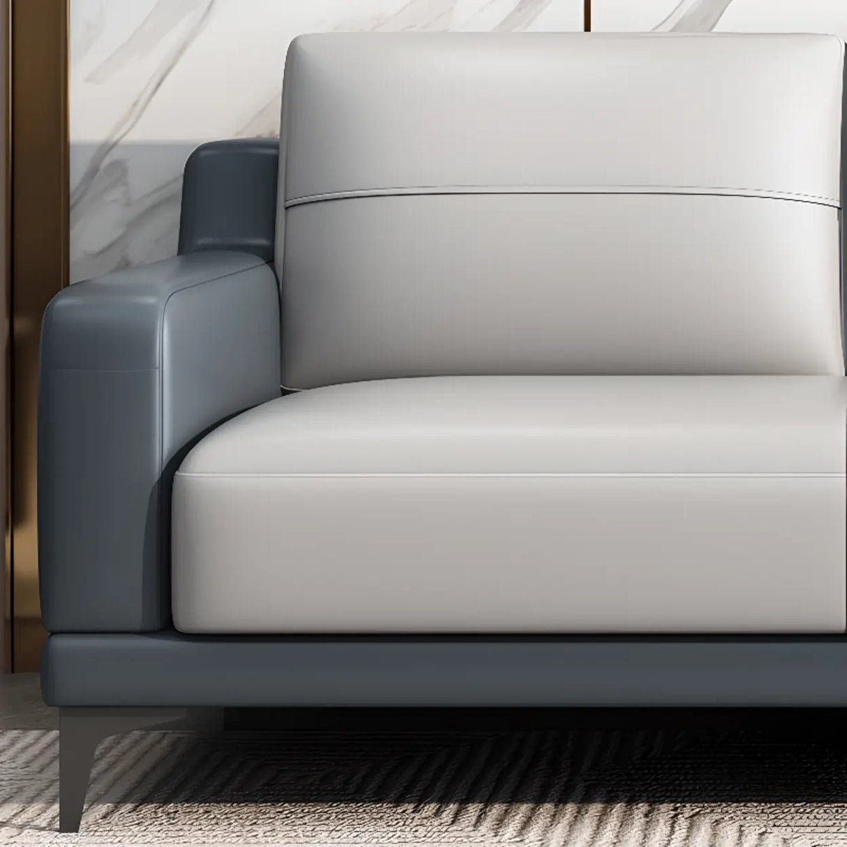 Grey Fade Resistant Faux Leather Sewn Pillow Back Sofa Image - 9