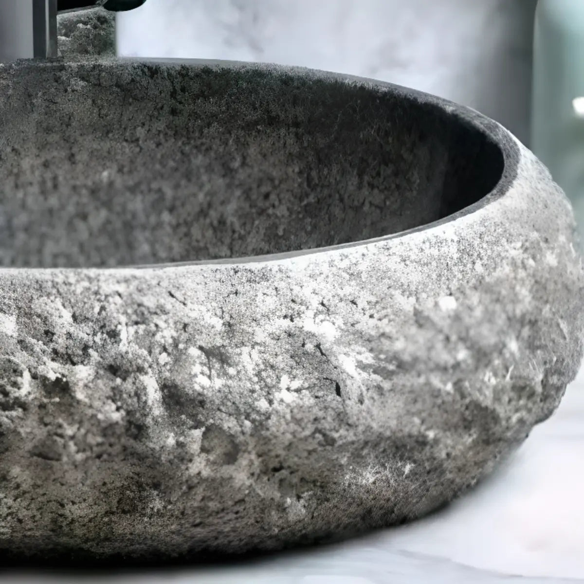 Grey Finish Stone Texture Oval Bathroom Vessel Sinks Image - 4