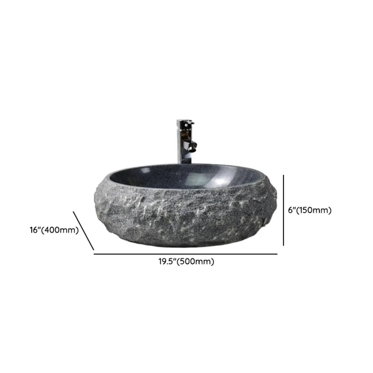 Grey Finish Stone Texture Oval Bathroom Vessel Sinks