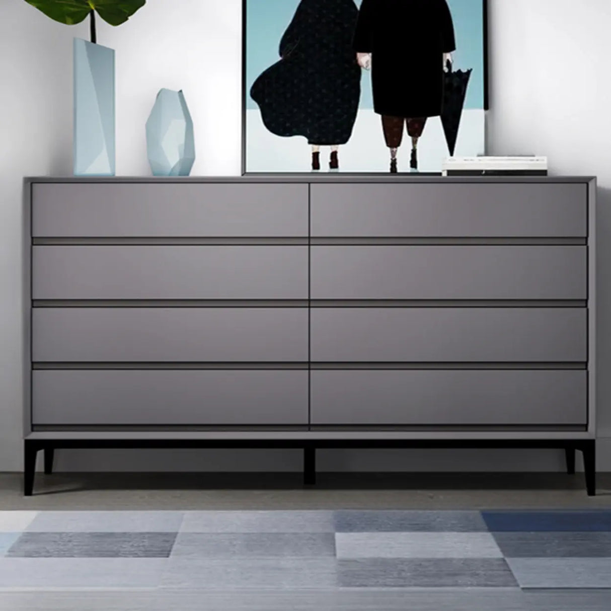 Grey Finish Wooden Eight-Drawer Dresser Chest Image - 11