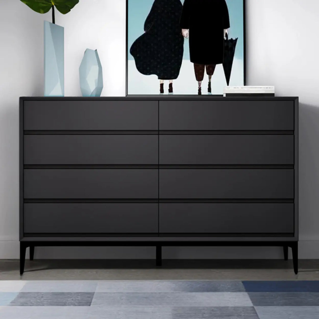 Grey Finish Wooden Eight-Drawer Dresser Chest Image - 13