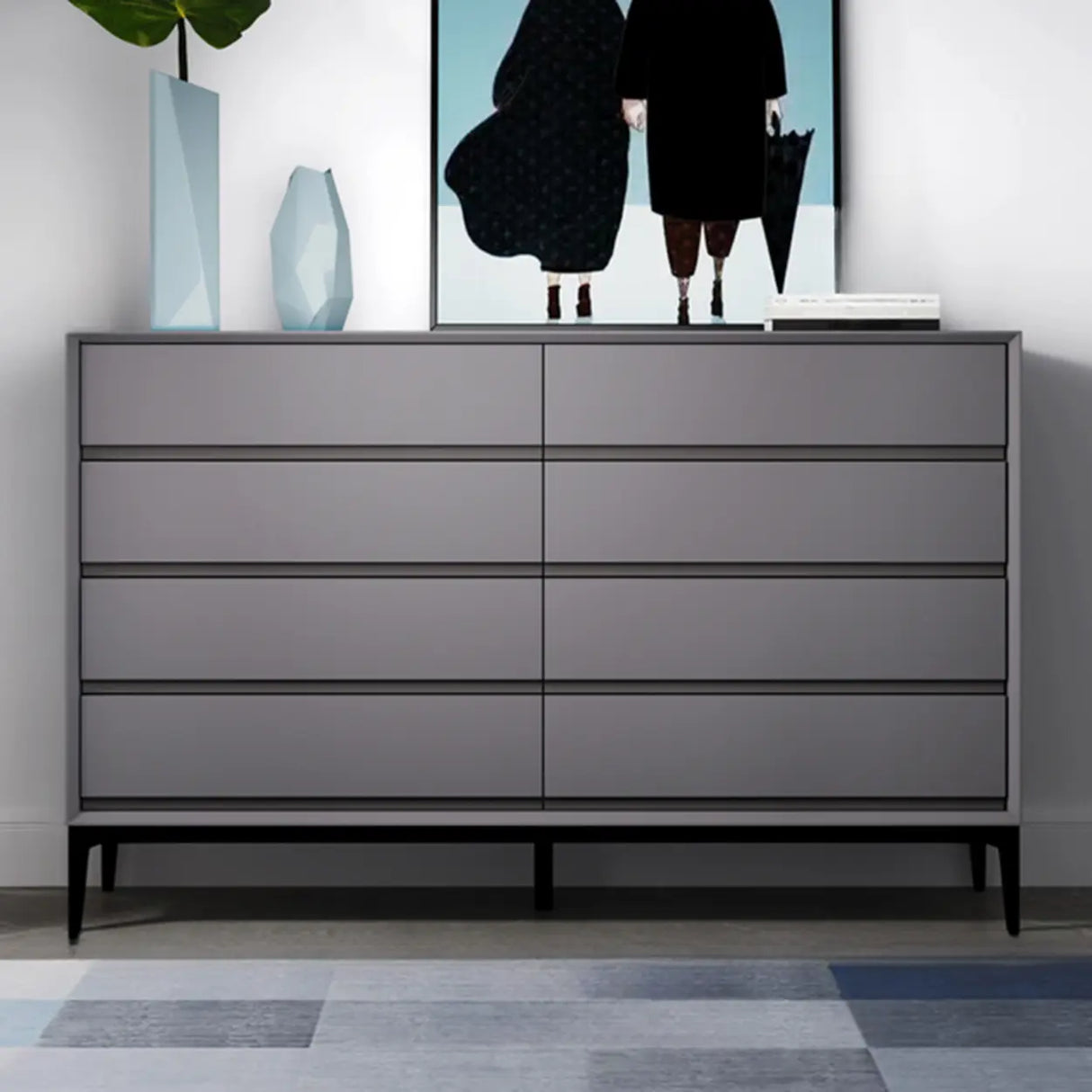 Grey Finish Wooden Eight-Drawer Dresser Chest Image - 15