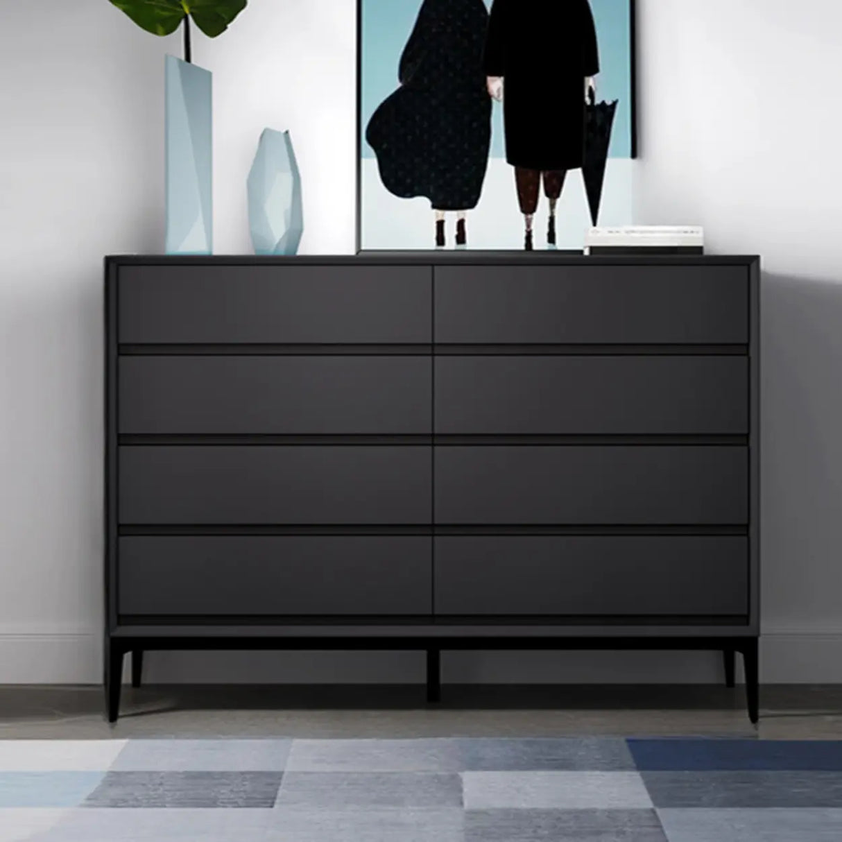 Grey Finish Wooden Eight-Drawer Dresser Chest Image - 16