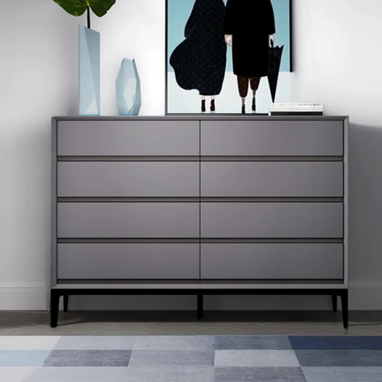 Grey Finish Wooden Eight-Drawer Dresser Chest Image - 18