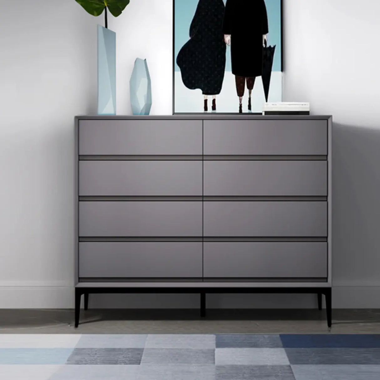 Grey Finish Wooden Eight-Drawer Dresser Chest Image - 22