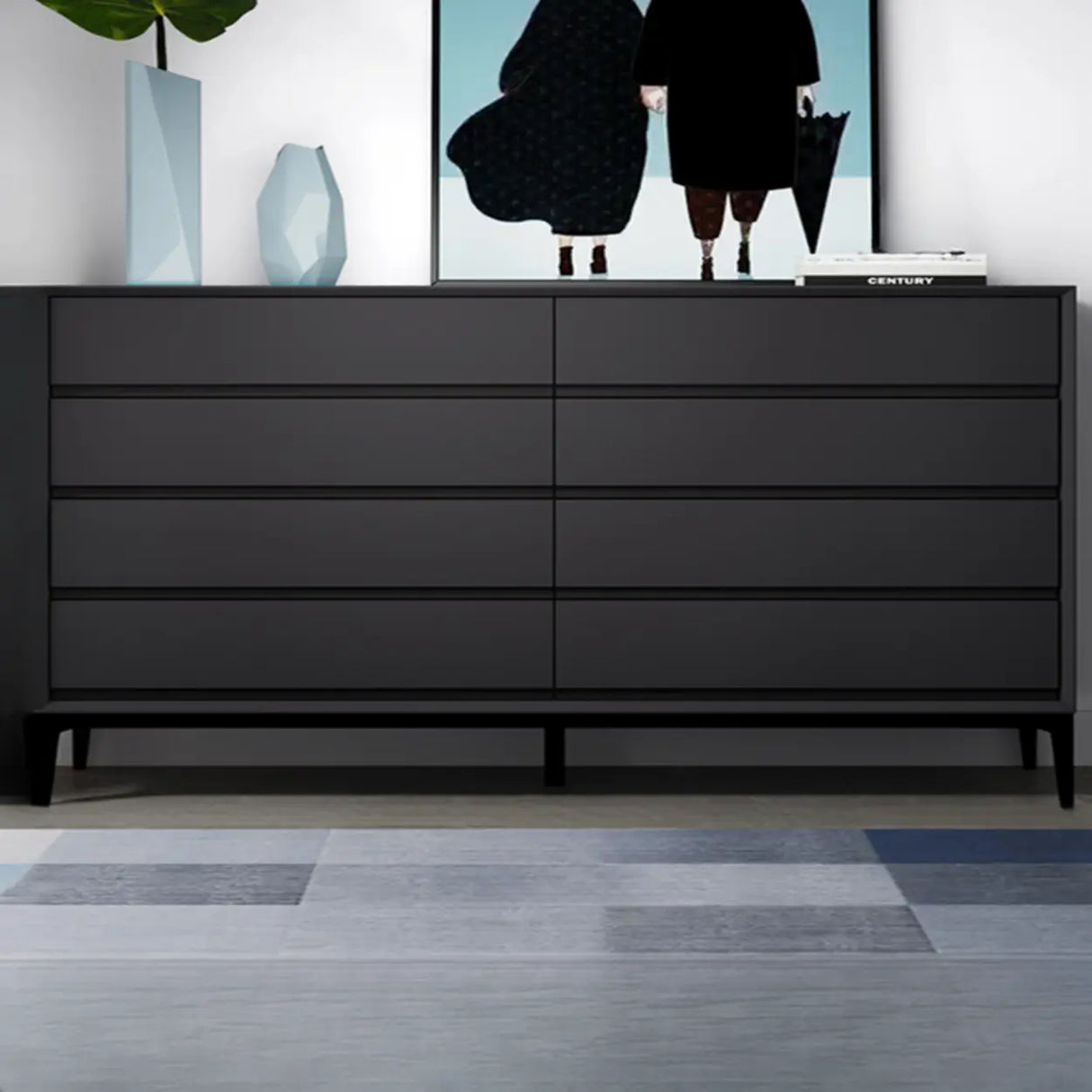 Grey Finish Wooden Eight-Drawer Dresser Chest Image - 2