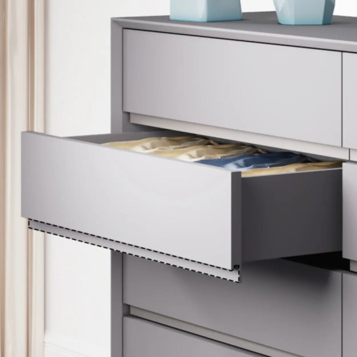 Grey Finish Wooden Eight-Drawer Dresser Chest Image - 5